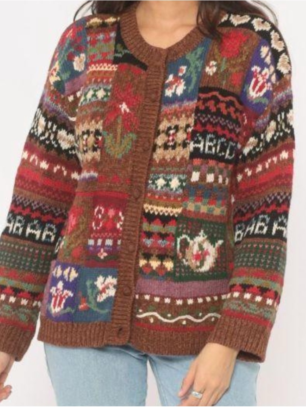 Vintage Tiara International Fall Floral Tea Pot Cardigan Sweater size Small